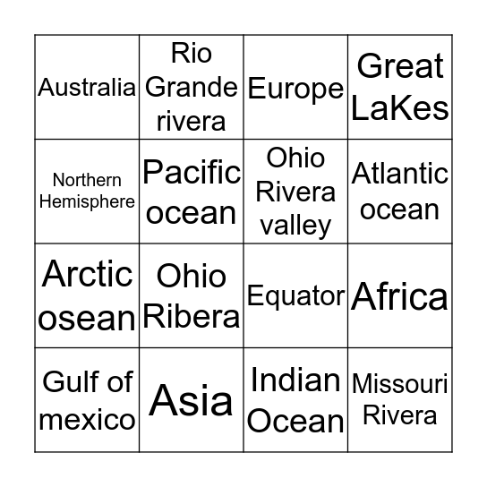 Geography Bingo Card