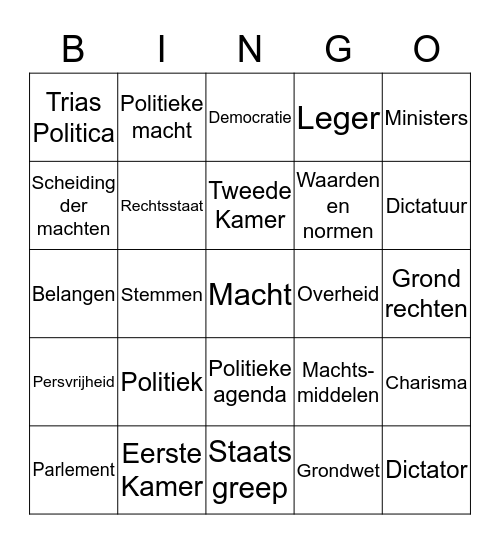 Bingo over politiek 1 Bingo Card