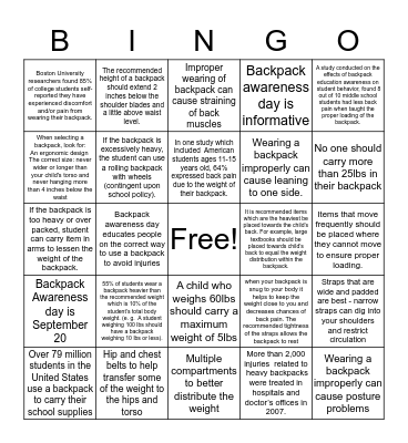 Backpack Facts BINGO  Bingo Card