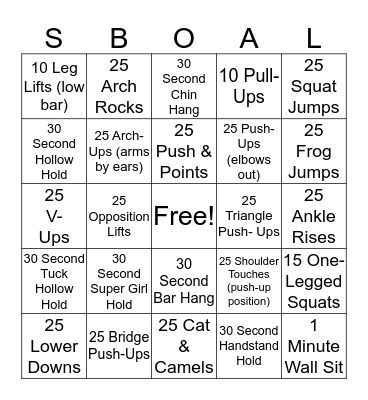 Gymnastics Bingo  Bingo Card