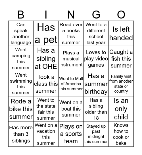 Get to Know Your Classmates! Bingo Card