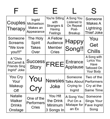 54 Sings Ingrid Bingo Card