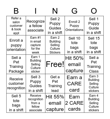 PetSmart Bingo Card