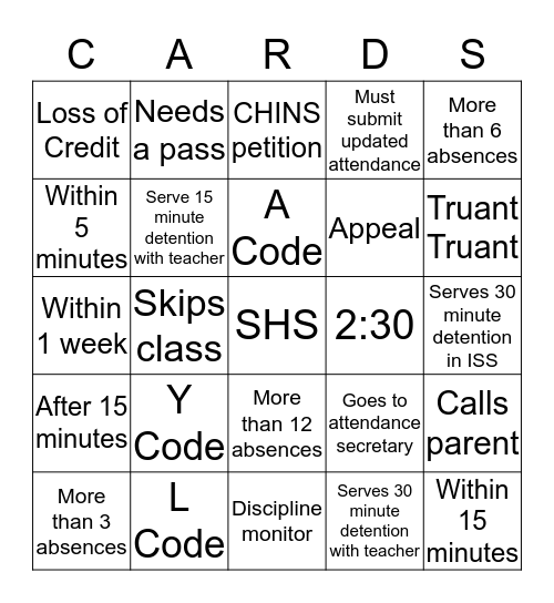 Attendance Bingo Card