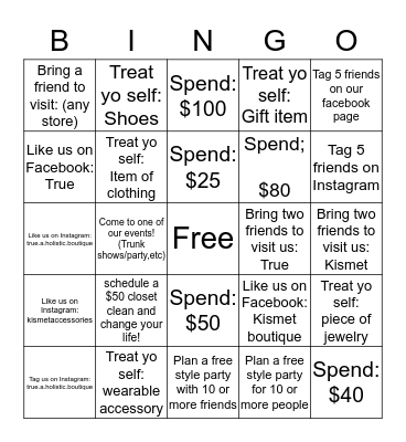 Kismet bingo Card