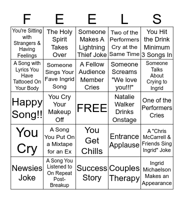 54 Sings Ingrid FEELS Part 2 Bingo Card
