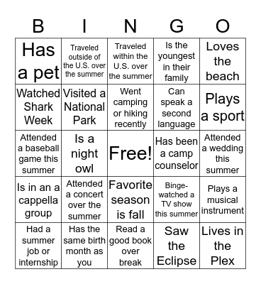 Find Someone in Our Class Who... Bingo Card