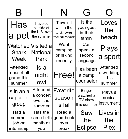 Find Someone in Our Class Who... Bingo Card