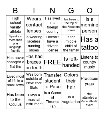 UNV 101 Bingo Introductions Bingo Card
