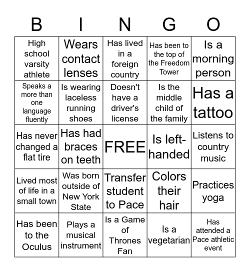 UNV 101 Bingo Introductions Bingo Card