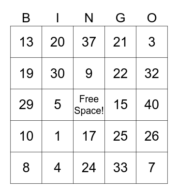 MATH BINGO! Bingo Card