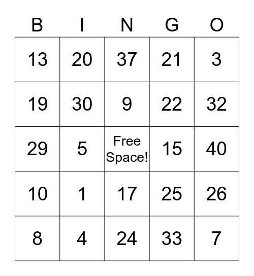 MATH BINGO! Bingo Card