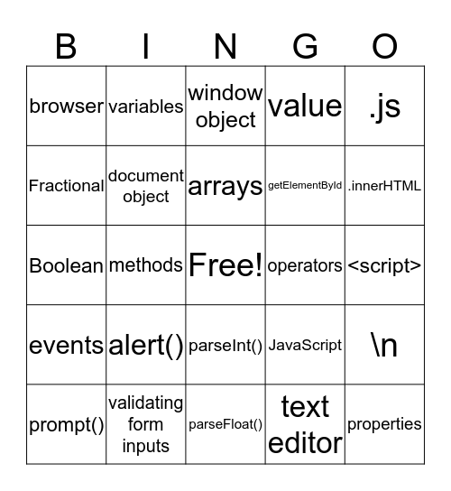 JavaScript Bingo Card