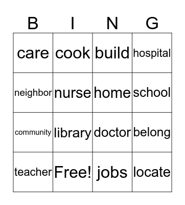 Communities Bingo Card