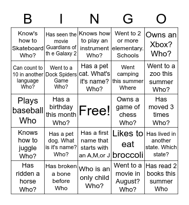 Meeting The Other Students Bingo Card