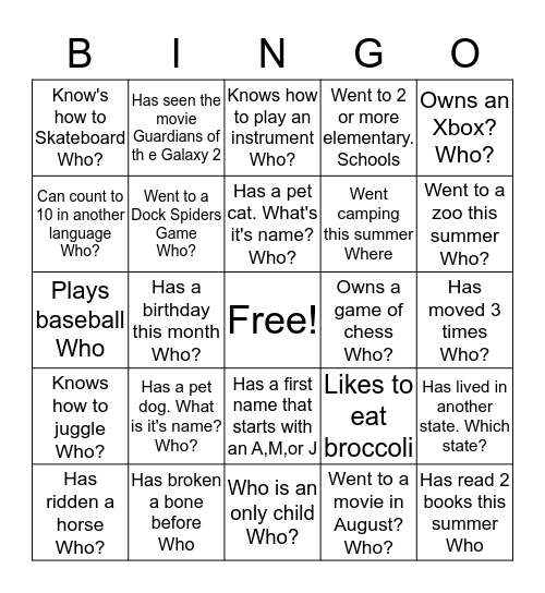 Meeting The Other Students Bingo Card