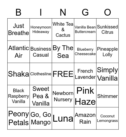 SCENTSY BINGO Card