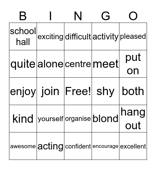 Vocab 1&2 New Interface vwo 1 Hobd Bingo Card