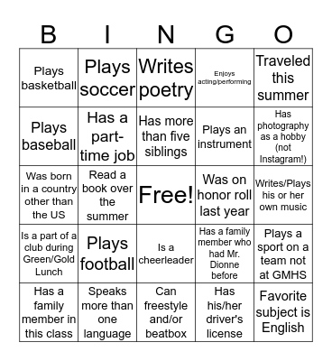 Getting to Know You Bingo Card