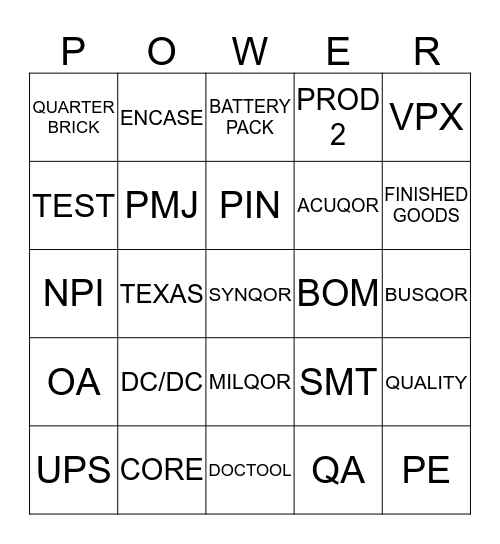 POWER BINGO Card