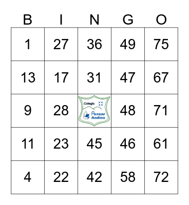 COLEGIO PENSAR ANDINO Bingo Card