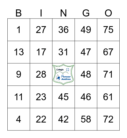 COLEGIO PENSAR ANDINO Bingo Card