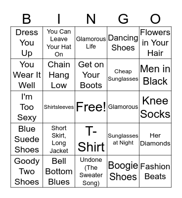Mental Floss Music Bingo: Fashion Sense Bingo Card