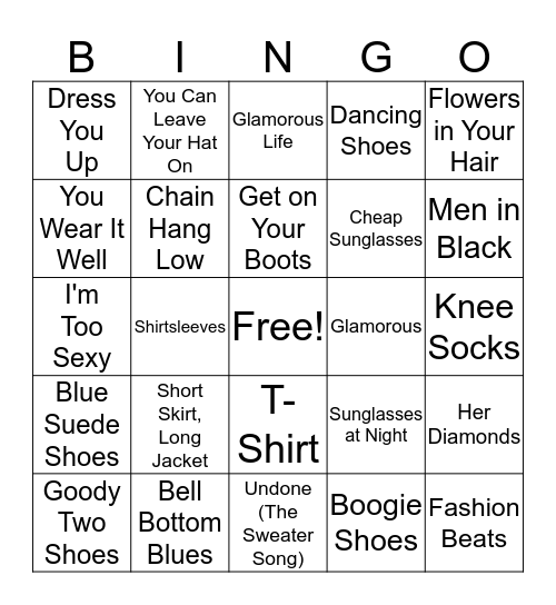 Mental Floss Music Bingo: Fashion Sense Bingo Card