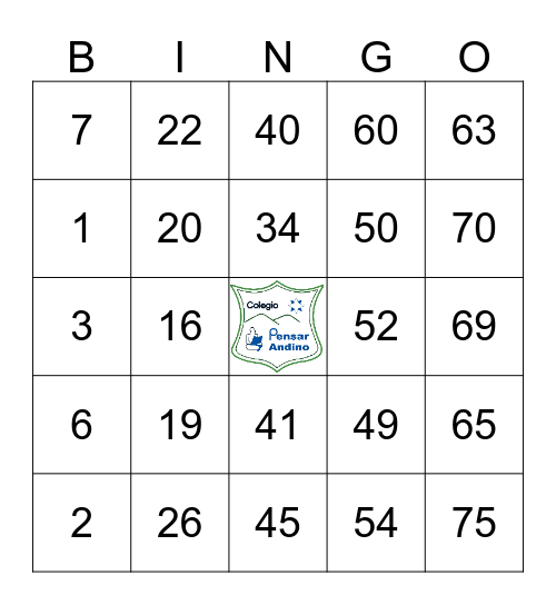 COLEGIO PENSAR ANDINO Bingo Card