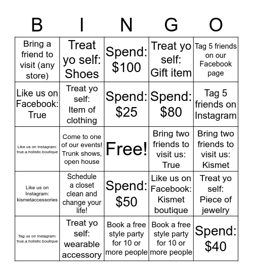 Kismet   |  True Bingo Card