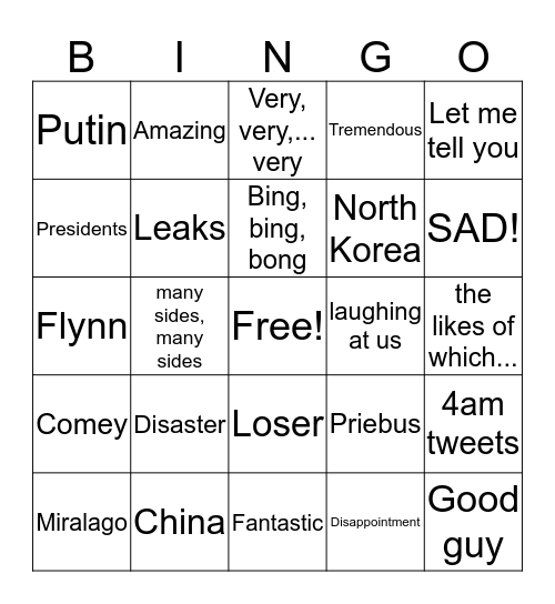 Trump Bingo Card