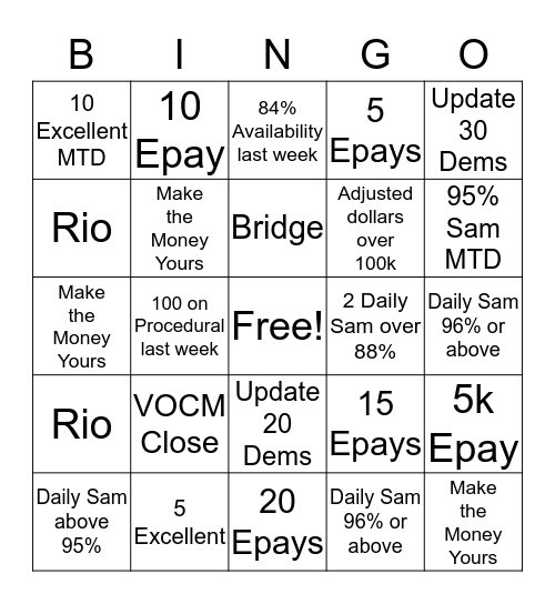 Currents Weekly Bingo Card