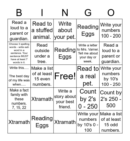Monthly BINGO sheet!   Bingo Card