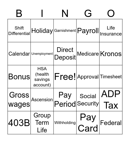 Ascension National Payroll Week 2017 Bingo Card