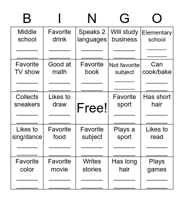 New Friends Bingo Card