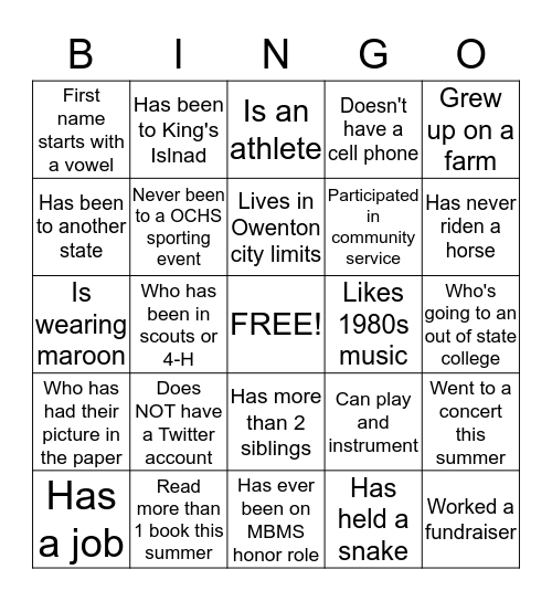 Hearn's Hello Bingo Card