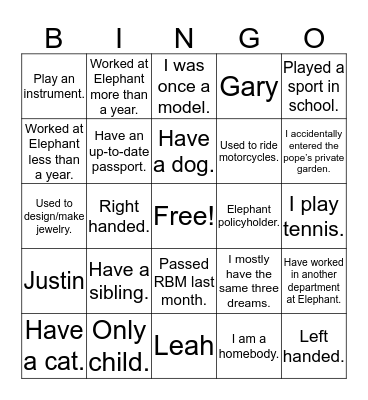 Untitled Bingo Card