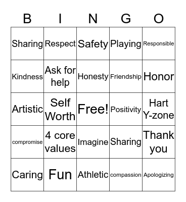 Hart Y Zone  Bingo Card