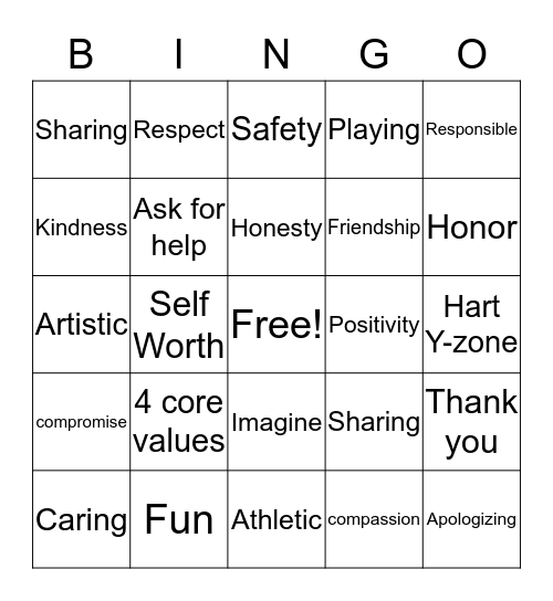 Hart Y Zone  Bingo Card