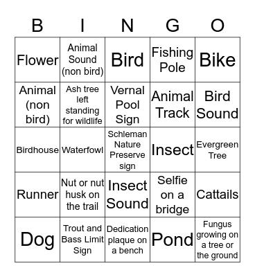 Buckeye Woods Park Scavenger Hunt Bingo Card