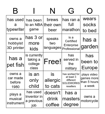 Computer Aided Technology Technical Team Bingo Card