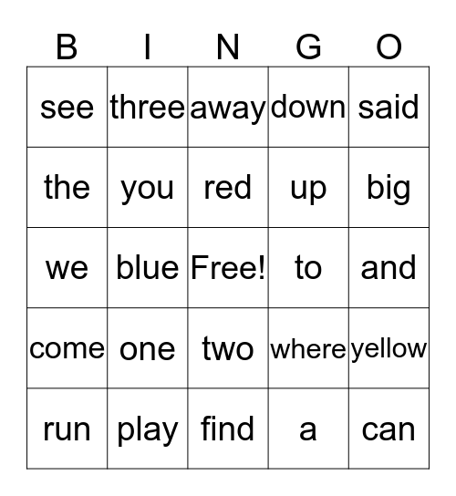 Pri-Primer Bingo   B Bingo Card