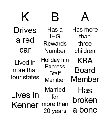 KBA Bingo  Bingo Card