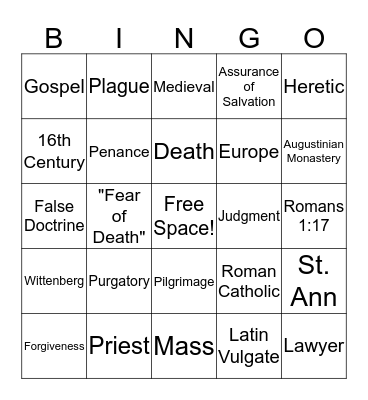 Reformation Bingo Card