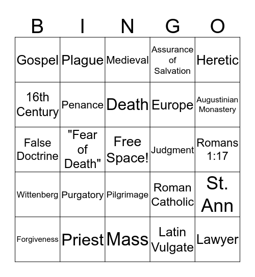 Reformation Bingo Card