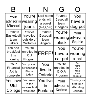 Untitled Bingo Card