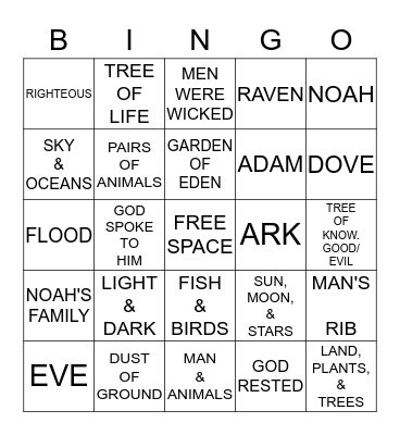 CREATION/NOAH  Bingo Card