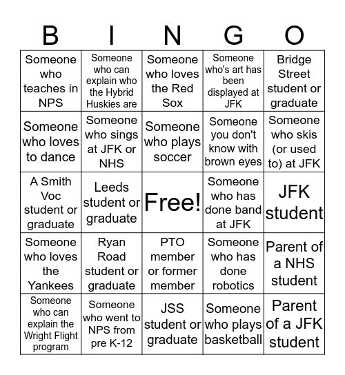 Get to know your community -- find these people! Bingo Card