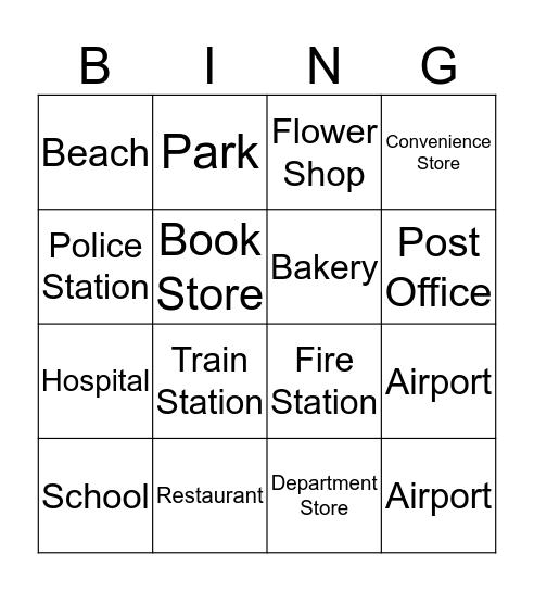 Places (Words) Bingo Card