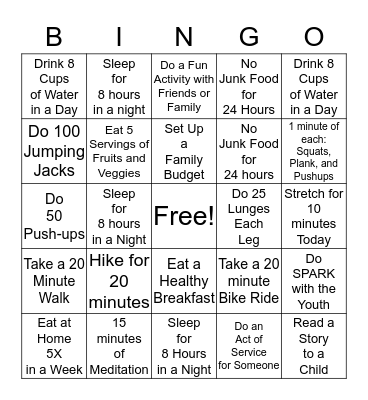 Fall Fitness Bingo Card